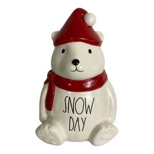 Rae Dunn “Snow Day” Polar Bear Ceramic Figurine Red hat and Scarf 8" Holiday NEW
